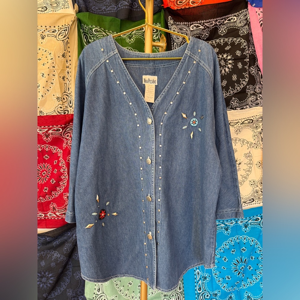 Rare Vintage 1980’s Western Nina Piccalino  Denim Shirt with Embellishments